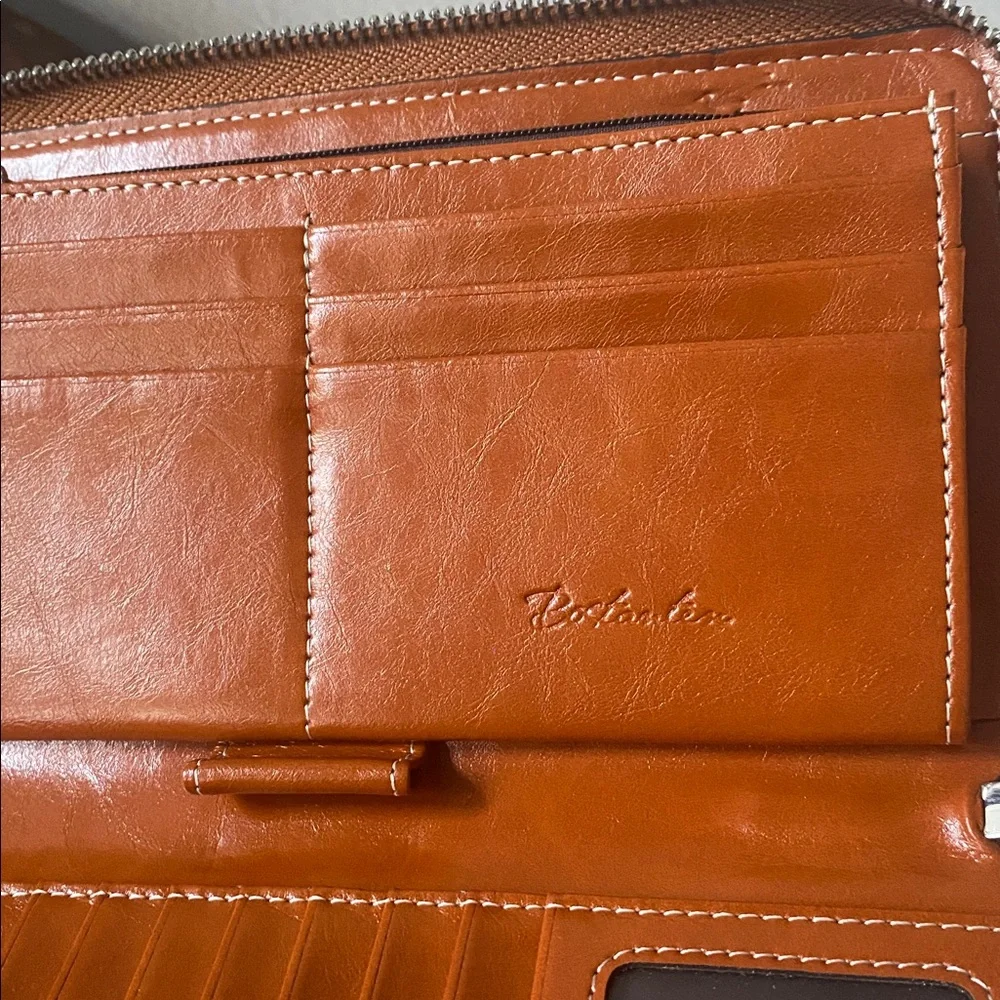 Bostanten Wallet Brown Cognac Clutch Style Zipper